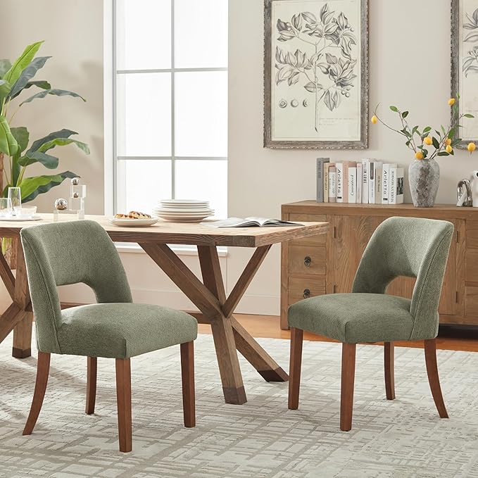 VKNOW Wooden Dining Chairs Set of 6, Modern Fabric Upholstered Dining Room Chair Kitchen Chairs, Farmhouse Dinner Chair for Kitchen Dining Room, Green