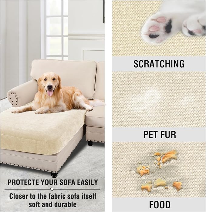H.VERSAILTEX Stretch Sofa Cushion Covers Chenille Chaise Cushion Cover Thick Soft Sectional Couch Covers for L Shaped Sofa Both Left/Right All Seasons Universal(Chaise Cushion Cover,Beige)