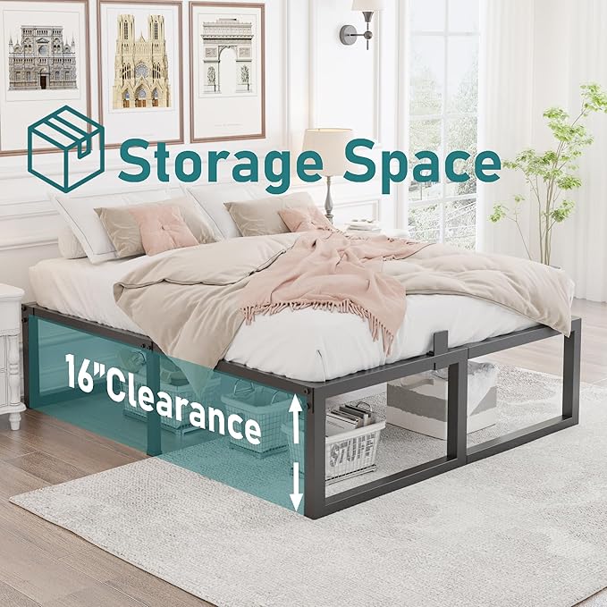 Full Size Bed Frame, 18 Inch Heavy Duty Support 3500 lbs Metal Platform, No Box Spring Needed/Noise Free/Non-Slip/Steel Slat Support/Easy Assembly