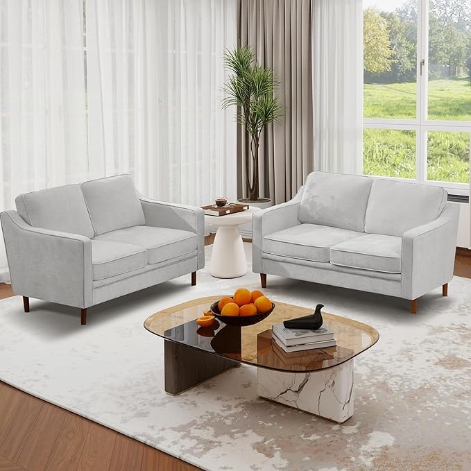 Kingfun 56" Chenille Sofa, Loveseat Couch, Mid Century Modern Love Seat Couches with Solid Wood Frame for Living Room & Bedroom, Silver Gray