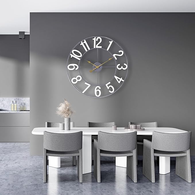 Sorbus 24-Inch Large Wall Clock – Decorative White Metal Clock with Gold Hands – Silent, Battery Operated, Modern Wall Decor for Living Room, Kitchen, or Office – Great Gift for Housewarming or Office
