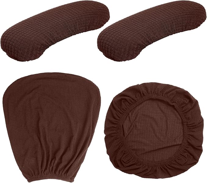 Tallew 4 Pcs Office Chair Covers Set Computer Universal Protective Stretchable Chair Seat Covers Desk Armrest Slipcovers Pads Office Cushion Backrest for Rotating (XL,Dark Brown)