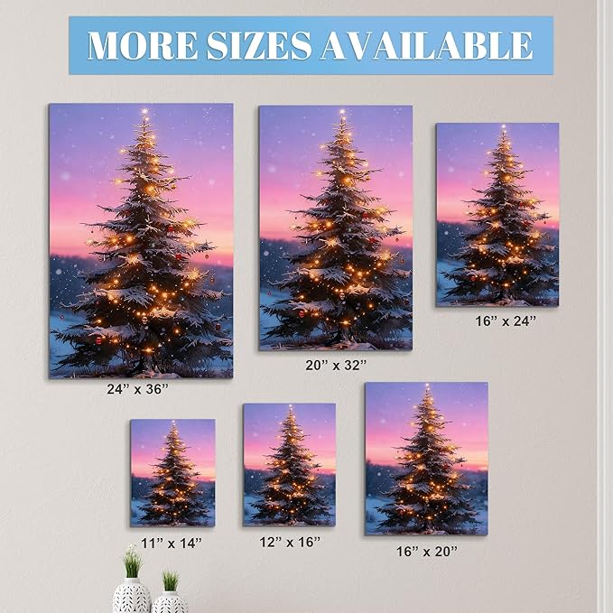Framed Christmas Pictures Wall Decor,Vintage Pine Tree Prints,Winter Christmas Canvas Wall Art Decoration for Bedroom Bathroom Living Room Rustic Xmas Holiday Gifts (Christmas Tree 12, 24'' X 36'')