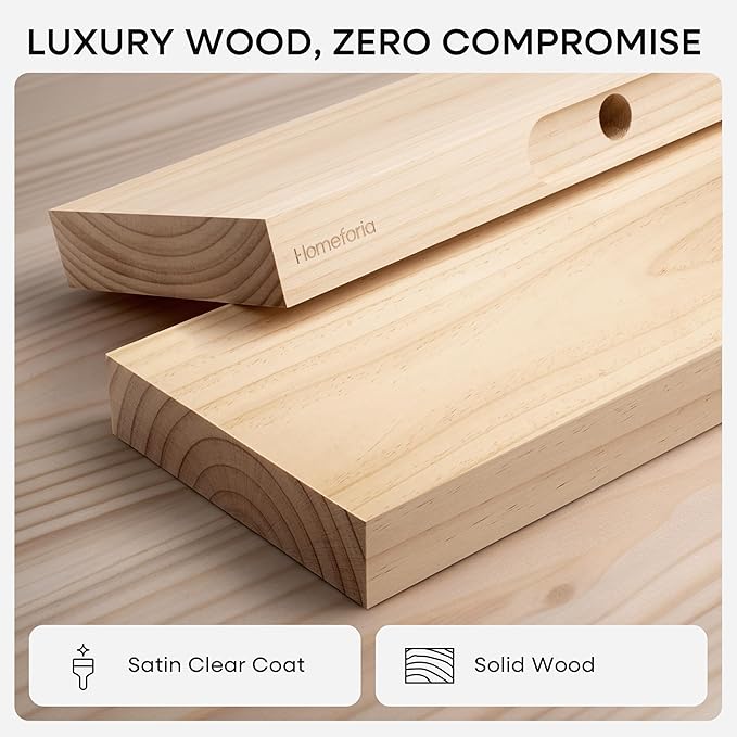 Homeforia 18 inch Natural Floating Shelf, High End Solid Real Wood 18inch Small Floating Shelves for Wall Mounted, Natural Wooden Floating Shelves, Heavy Duty Bracket, 18 X 6.5 X 1.75 in, Set of 3