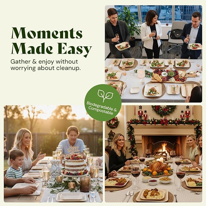 Chic Leaf Palm Leaf Disposable Bamboo Plates - Party Plates for Weddings & Event Appetizers, Christmas Dinner Family Meal - Biodegradable & Compostable - Party Supplies (9", 20 Pack)