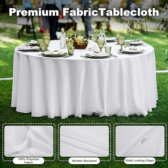 10 Pack 120 Inch Round Tablecloth, Stain and Wrinkle Resistant Polyester White Table Cloth, Washable Decorative Round Table Cover for Dining, Buffet Parties & Wedding
