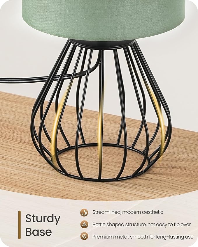 Green and Black Table Lamp, Small Bedside Lamp with Metal Base & Green Linen Lampshade, Modern Nightstand Lamp, Cute Desk Lamp for Bedroom, Living Room, 2700K LED Bulb Included, J06TL05