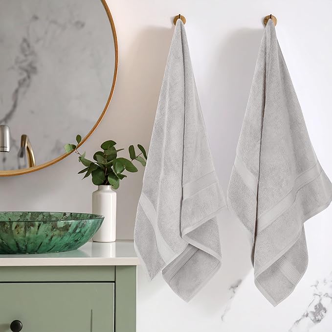 Superior Egyptian Cotton Pile Bath Towel Set of 2, Ultra Soft Luxury Towels, Thick Plush Essentials, Absorbent Heavyweight, Guest Bath, Hotel, Spa, Home Bathroom, Shower Basics, Silver