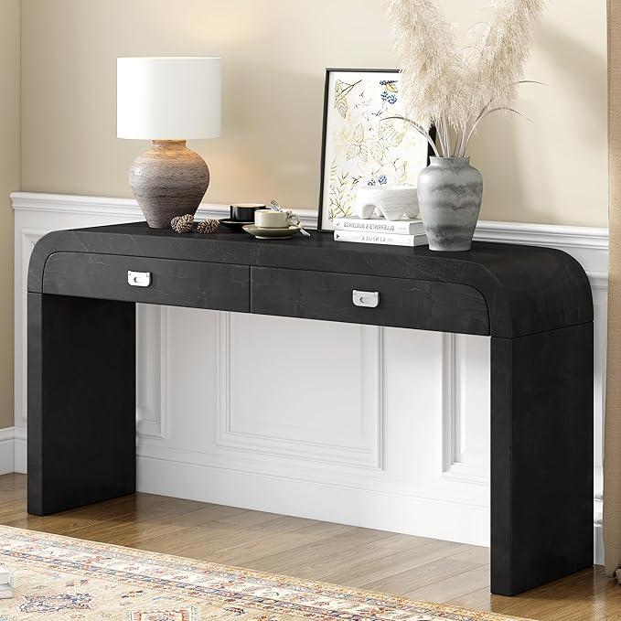 Merax Entryway Console Table, with 2 Storage Drawers, Retro Style/Wood Frame/Behind Couch & Sofa, Black