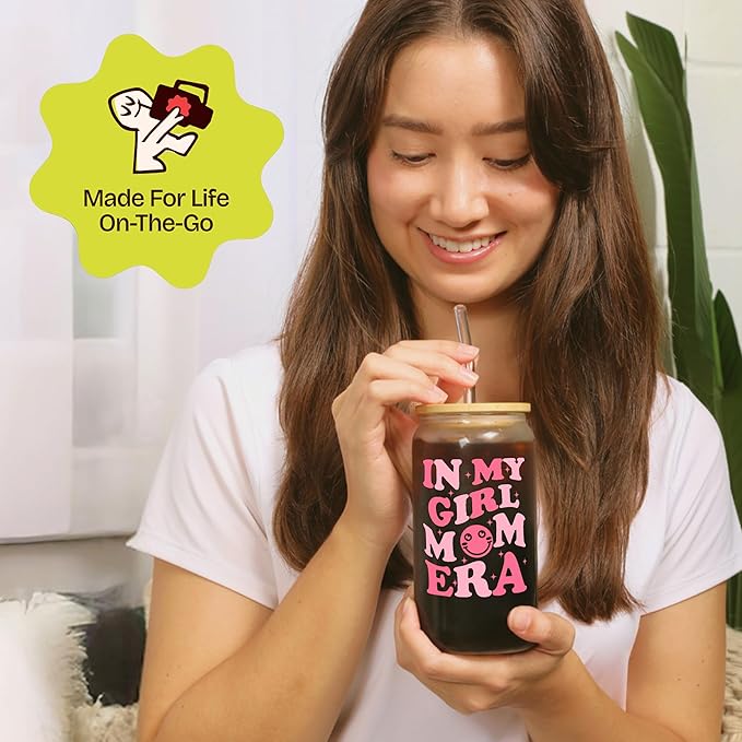 KLUBI New Girl Mom Gifts - In My Girl Mom Era Cup Glass 16oz Birthday, Christmas, Expecting Soon To Be Mum Mama Baby Shower Gifts, Pregnancy, Mothers Day
