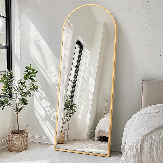 Arched Mirror Full Length, 71"x26" Body Mirrors with Shatter-Proof Glass, Mirror Full Length for Home Decor, Arch Aluminum Frame Mirrors for Bedroom Bathroom, Gold