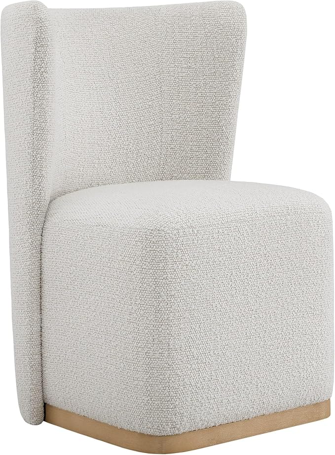 CHITA Upholstered Rolling Dining Chair on Casters Set of 4, FSC Certified Modern Curve Back Dining Chair with Casters, Boucle Dining Chairs for Reading Room Kitchen Dining Room, Pearl