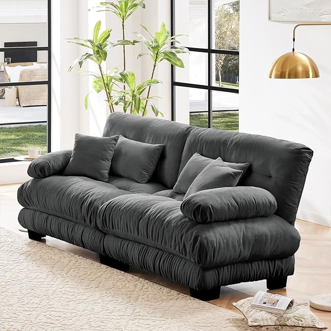 94.4” Loveseat Sofa, 2 Seater Modular Sectional Sofa, Grey Large Sectional Fluffy Couch Set, Chenille Cloud Couch with 4 Pillows, Deep Seat Sofas for Living Room