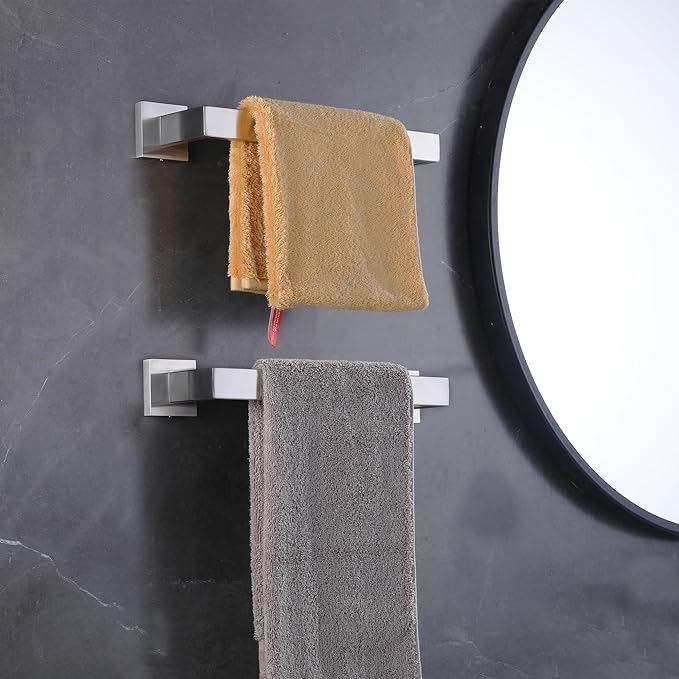LANC 12-Inche Towel Bars for Bathroom Wall Mounted 30-CM Brushed Nickel Bath Towel Ring Stainless Steel Total-14” Towel Rails for Kitchen Hand Towel Holder Racks Hanger Towel Rods, A8804BN-3P1