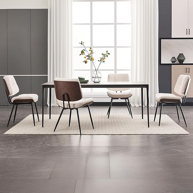 BFZ Dining Chairs Set of 6, Mid Century Modern Kitchen Chairs with Walnut Bentwood Back and Metal Legs, Upholstered Fabric Dining Room Chairs for Kitchen, Living Room