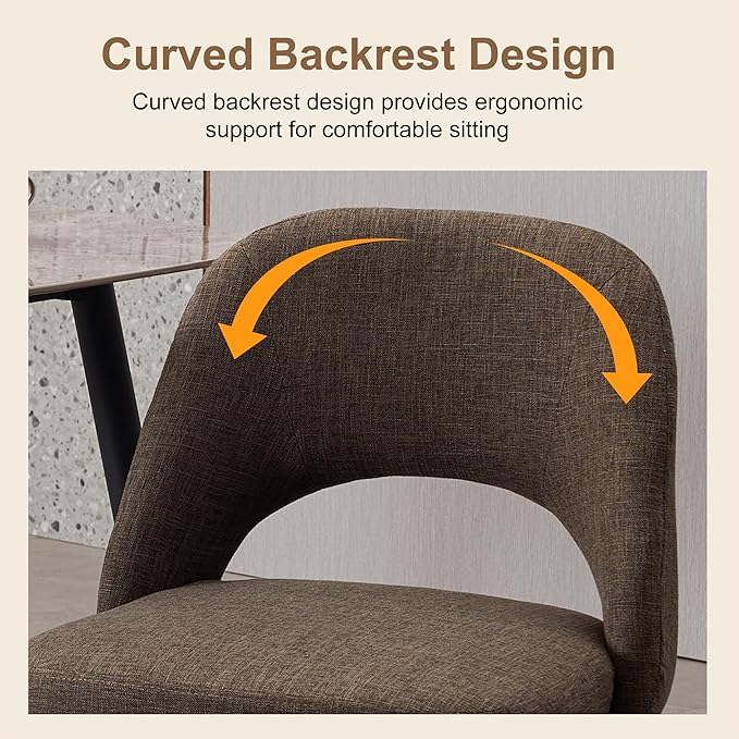 Modern Dining Chairs, Fabric Upholstered Accent Kitchen Chairs with Comfy Padded Seat & Sturdy Metal Legs, Side Farmhouse Chairs for Dining Room, Living Room, Restaurant (Brown, Set of 2)