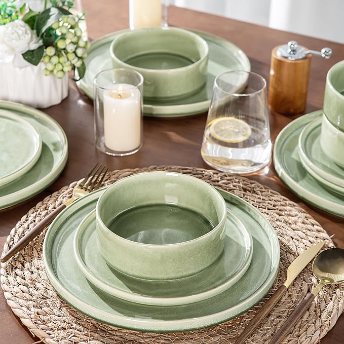 AmorArc Ceramic Dinnerware Sets, Handmade Reactive Glaze Stoneware Plates and Bowls Sets,Highly Chip and Crack Resistant | Dishwasher & Microwave Safe Dishes Set, Service for 4 (12pc)