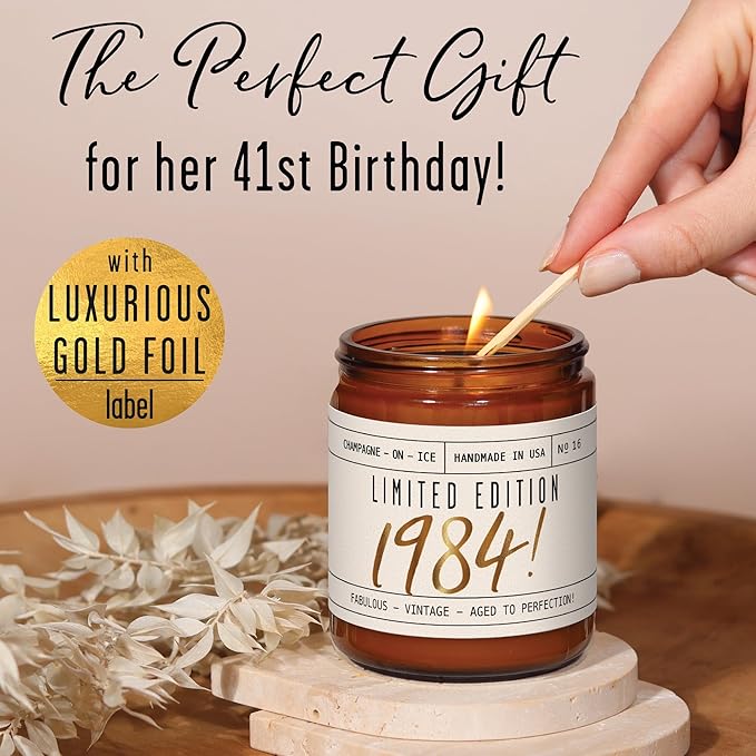 41st Birthday Gifts for Women - 'Limited Edition 1984' Soy Candle, w/Champagne on Ice I 41 Birthday Gifts for Women I 41st Gift for Her Ideas I 9oz Reusable Jar, 50Hr Burn, Made in USA