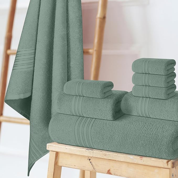 BOUTIQUO 100% Cotton Towel Set, Contains 4 Soft Bath Towel, 6 Hand Towels, 8 Wash Cloths - Compact Absorbent Lightweight & Quickdry Towels for Bathroom - 18 Piece Bathroom Towel Set - Jade