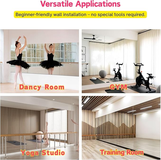 brisafe 1PCS 71"x44" Ultra-Light Full Length Mirror – Frameless Wall-Mounted Mirror for Home Gym, Yoga Studio, or Living Room | Easy Installation, Commercial Grade & Insurance Eligible