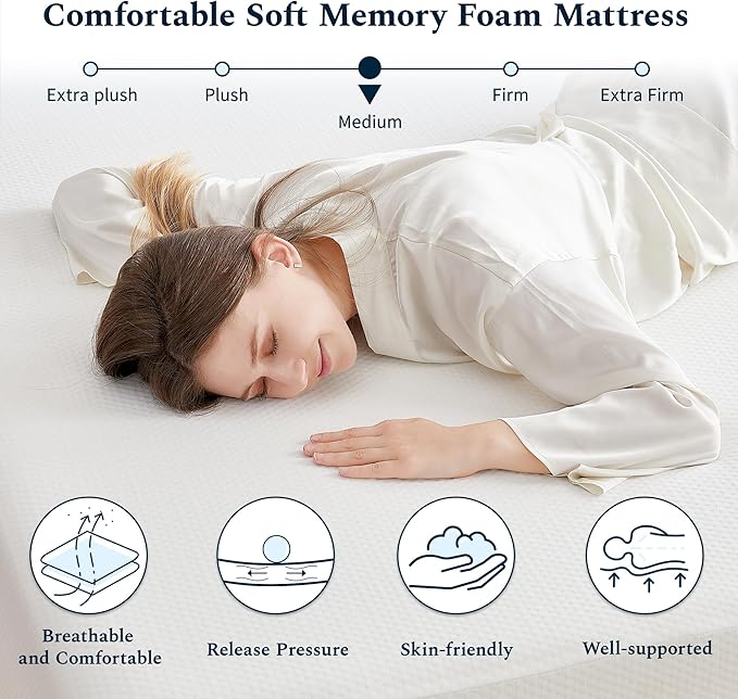 Twin Mattress, 10 Inch Memory Foam Mattress in a Box, Fiberglass Free Twin Size Mattresses for Pressure & Pain Relief, Soft and Comfortable