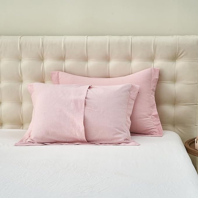 Simple&Opulence French Linen Duvet Cover Set 88" x 92"- 3 Pieces (1 Comforter Cover,2 Pillowcases)- Natural Flax Cotton Blend-Solid Color Breathable Farmhouse Bedding- Pale Pink, Queen