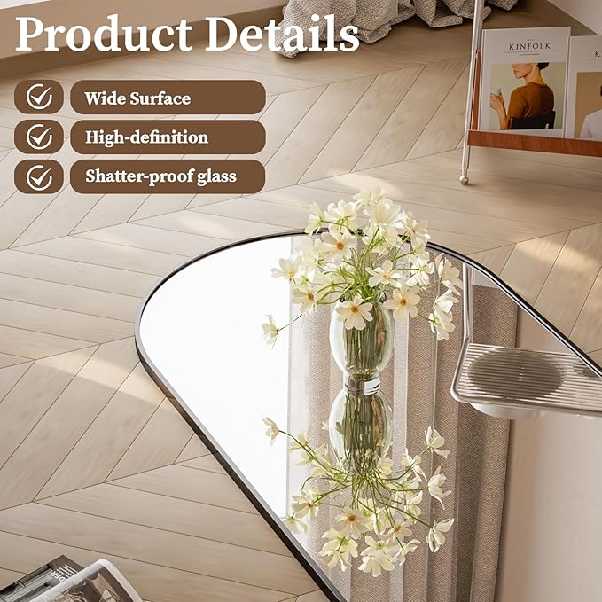 71 x 26 inch Arched Full Length Mirror - Full Body Floor Mirror, ShatterVue Tempered Glass, Standing, Leaning, Wall Mounted for Living Room, Bedroom, Black