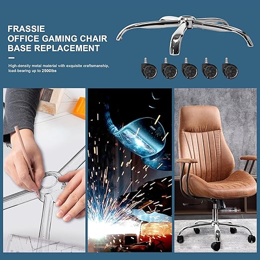 Frassie Office Chair Base Replacement with Wheels, Heavy Duty 2500LBS Metal Stool Chair Base, 28 inch Universal Desk Chair Base Replacement Part, Silver