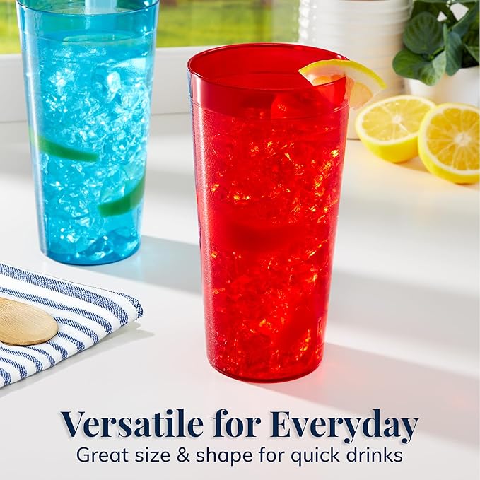 US Acrylic Café Plastic Reusable Tumblers (Set of 12) 32-ounce Iced-Tea Cups, Assorted | Value Set of Restaurant Style Drinking Glasses, Stackable, BPA-free, Made in the USA | Top-rack Dishwasher Safe
