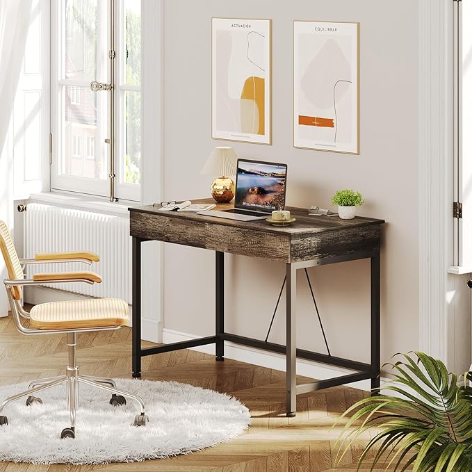 Mexin Computer Desk with Drawers, Gray Oak