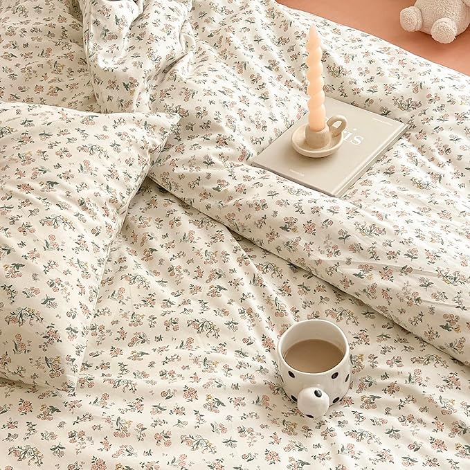 EAVD Boho Floral Comforter Set Queen Soft Microfiber Chic Cute Small Floral Bedding Comforter Set with 2 Pillowcases French Garden Botanical Comforter Set for All-Season