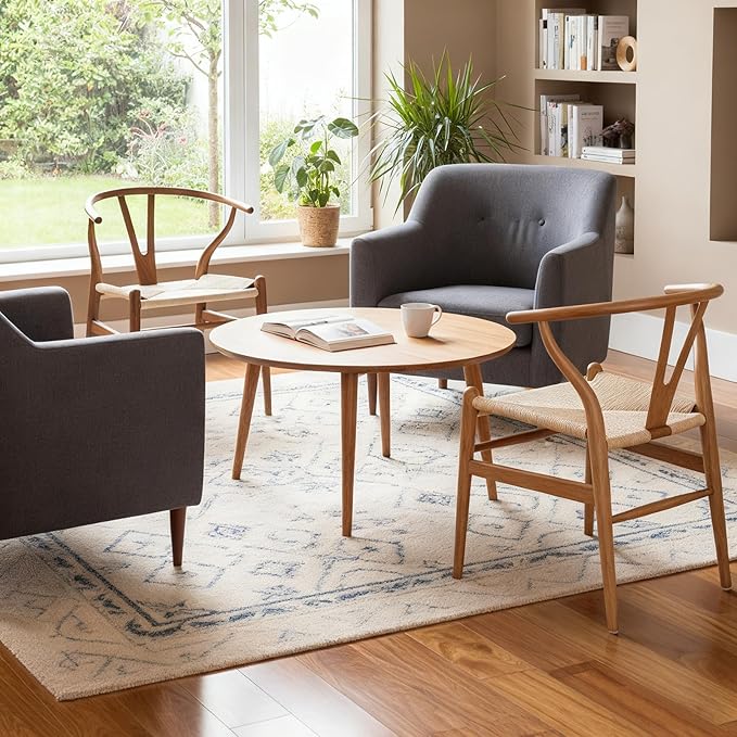 Wishbone Chair Natural Solid Wood Dining Chair/Hans Vegner Y Chair Rattan and Wood Accent Armrest Chairs Set of 1 (Ash Wood - Walnut)