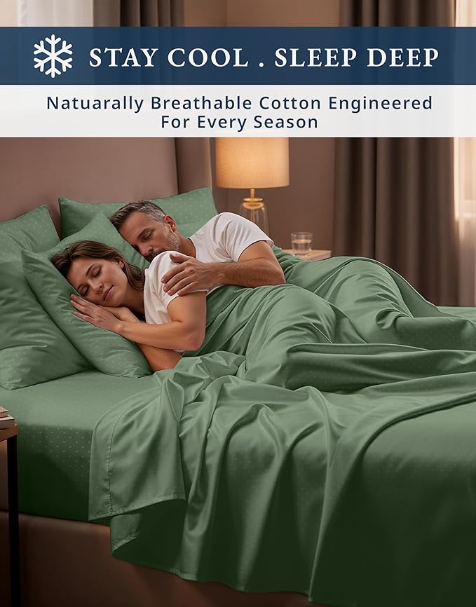 LANE LINEN Split King Sheets for Adjustable Beds - 5PC Sheets Set, 100% Egyptian Cotton, Cool Breathable & Soft, 2 Fitted Fits Upto 16" Deep Pockets - Swiss Dot - Iceberg Green