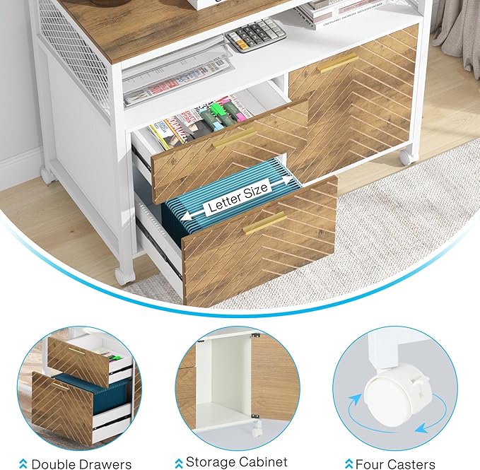 Tribesigns L Shaped Desk with Drawer,63" Executive Computer Desk and lateral File Cabinet, 2 Piece Home Office Furniture for Hanging File, Cabinet with Doors (Walnut, 63-inches)