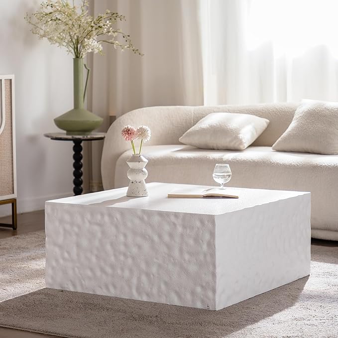 27.55" Square Coffee Table Modern Colour Combination Coffee Table for Living Room,Not Need Assembly,Creamy White
