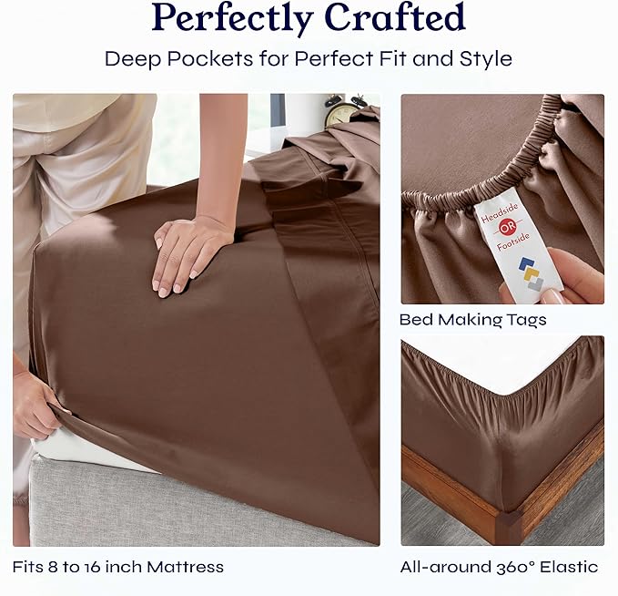 California Design Den Full Size Bed Sheets Set - Soft 400 Thread Count Sateen, Natural 100% Cotton Sheets with Deep Pockets, Breathable, Cooling and Durable Bedding Set - Espresso Chocolate Brown