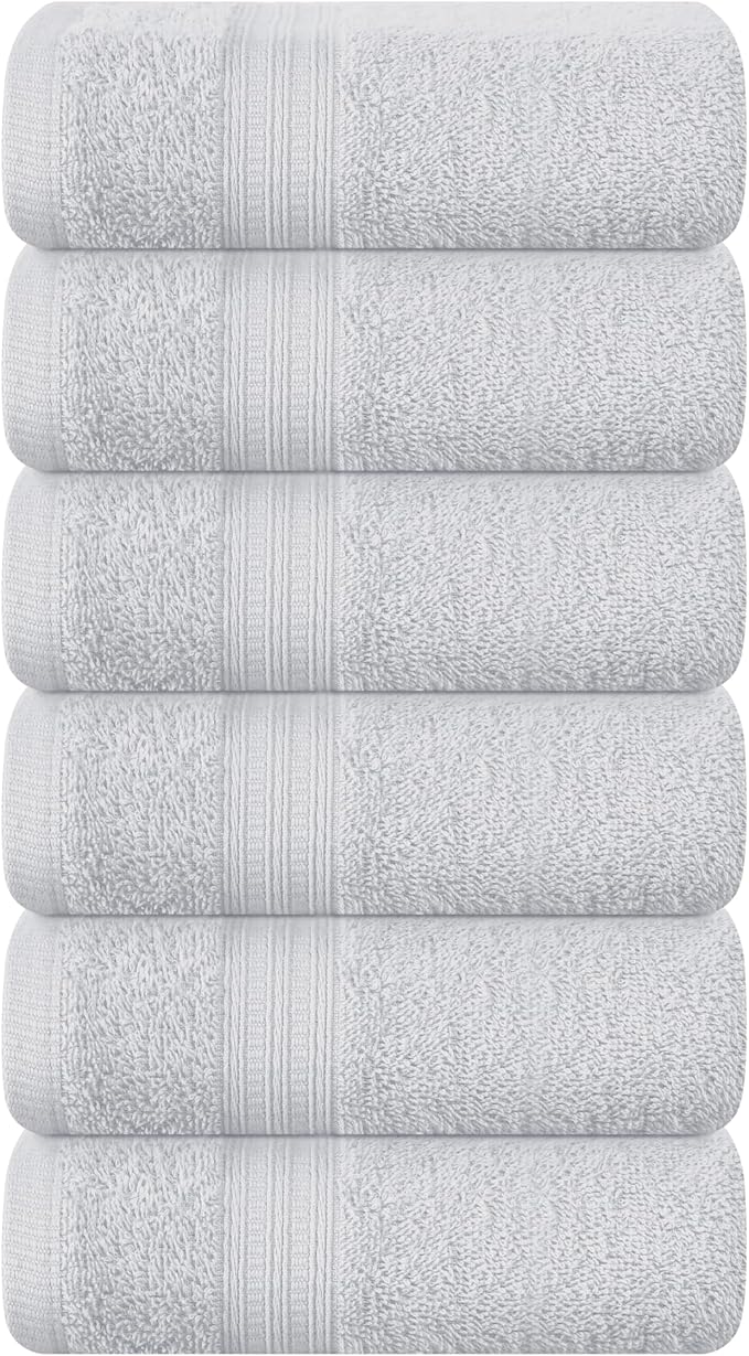BOUTIQUO Ultra Soft Cotton 6 -Piece Hand Towel Set 16x24 Inch, Ideal for use in Bathroom, Kitchen, Gym, Spa & General Cleaning, Compact & Lightweight Multi Purpose Hand Towels - Ligtht Grey