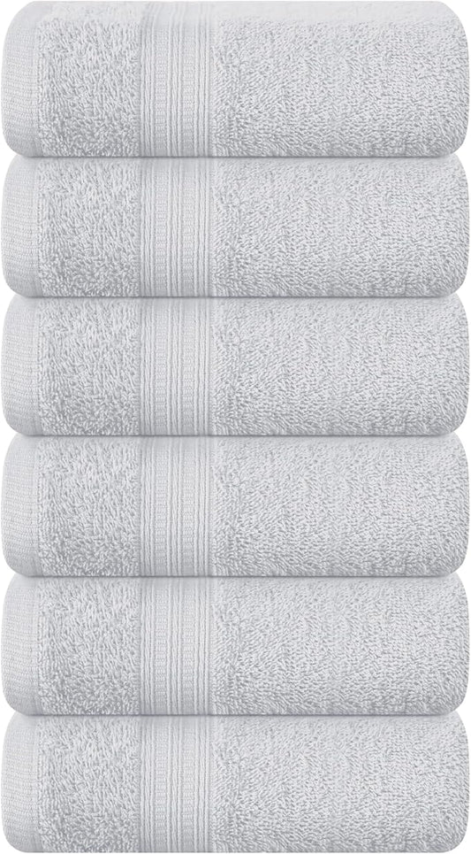 BOUTIQUO Ultra Soft Cotton 6 -Piece Hand Towel Set 16x24 Inch, Ideal for use in Bathroom, Kitchen, Gym, Spa & General Cleaning, Compact & Lightweight Multi Purpose Hand Towels - Ligtht Grey