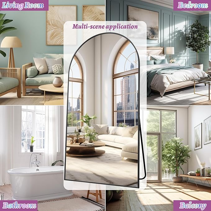 Full Length Mirror, 78"x38" Arched Floor Mirror Freestanding, Floor Standing Full Body Mirror with Stand for Bedroom, Hanging Mounted for Living Room Cloakroom, Black