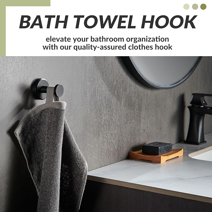 APLusee Matte Black Robe Towel Hook, 304 Stainless Steel Round Coat Hook for Home Storage, Wall Mount
