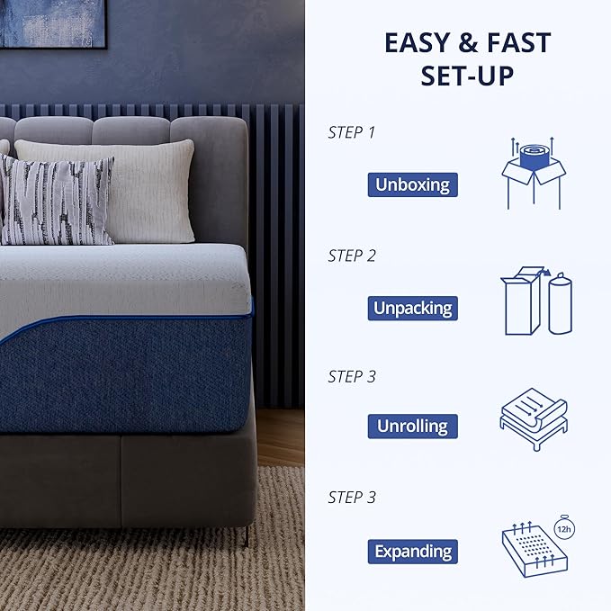 EGOHOME 14 Inch King Mattress, Gel Memory Foam with Charcoal, Fiberglass Free, CertiPUR-US Certified, Temperature-Regulating, Machine Washable Cover, 80" x 76" x 14", Medium