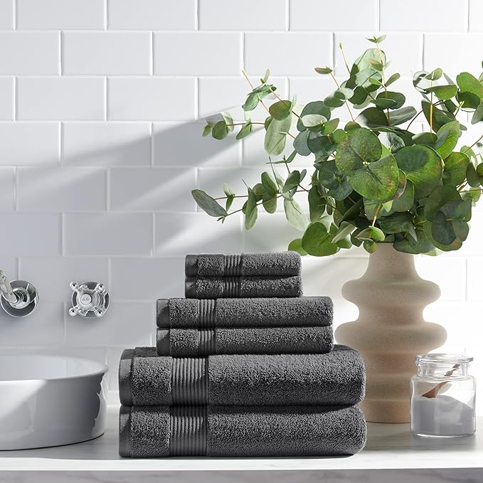 Arkwright Bathroom Hand Towels Set of 6 - Super Soft 100% Cotton, 600 GSM Quick Dry & Absorbent, Luxury Bath Essentials for Hotels, Spa, Hosts, and Vacation Rentals, Pewter Grey