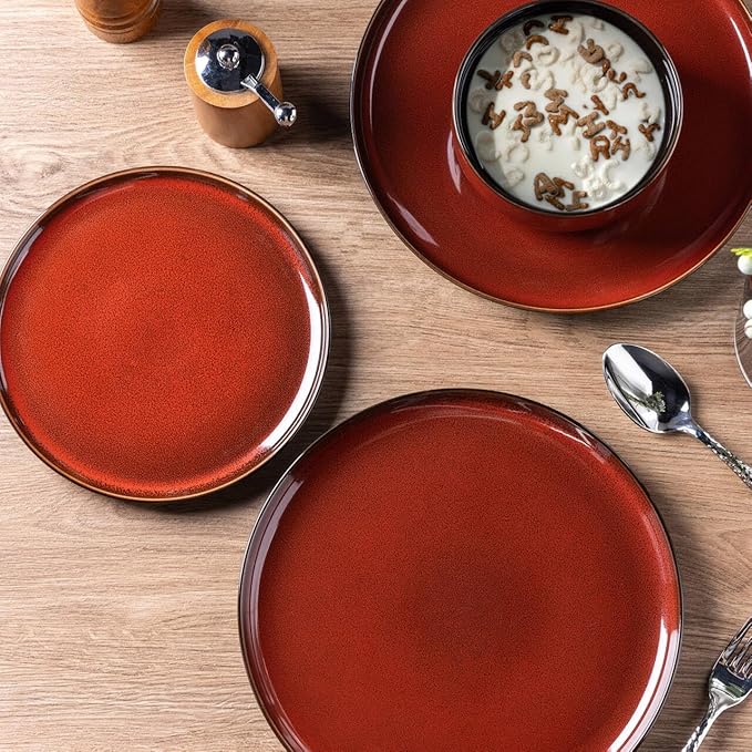 ERATIO Ceramic Dinnerware Sets for 4,12 Pieces Poreclain Plates and Bowls Sets,Scratch Resistant Dishes,Dishwasher & Microwave Safe Dishes Set,Service for 4-Red