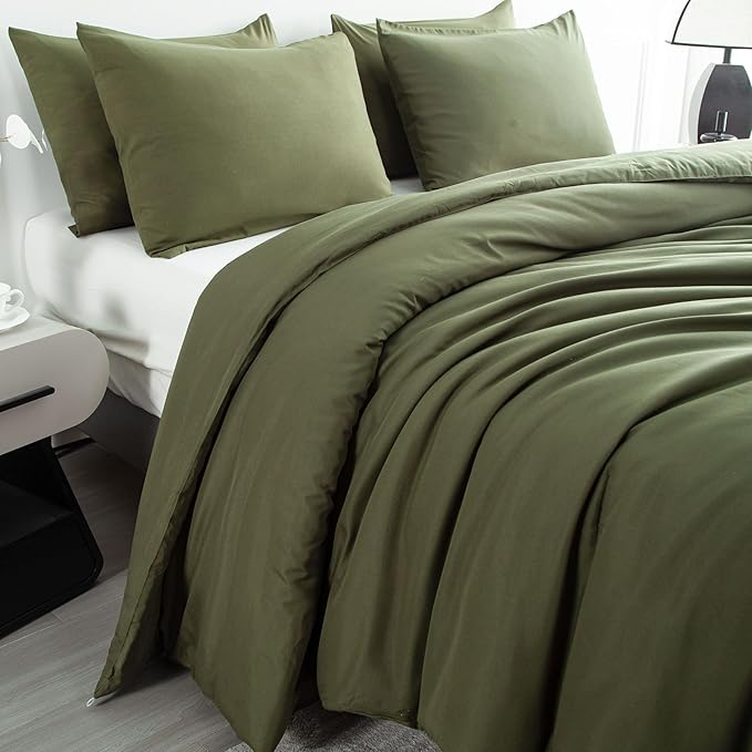 Green Full Comforter Set - 3 Pieces Army Green Bedding Comforter Set - Soft, Lightweight, Warm & Fluffy - 1 Comforter, 2 Pillowcases
