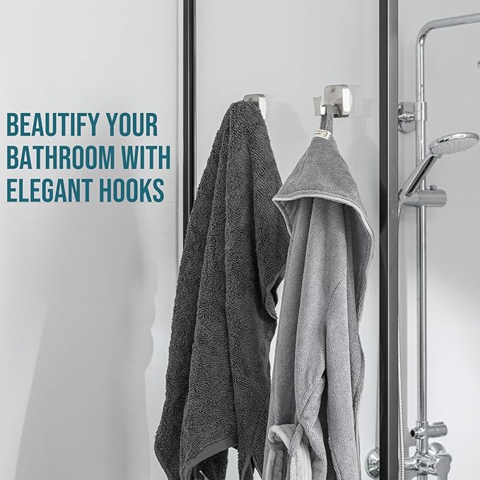 TAILI Stylish 304 Stainless Steel Bathroom Suction Hooks for Towel, Bathrobe, Loofah, No Damage Hanging Glass Shower Wall Hook, Patented Strong Suction Cup Holder, Hold Up to 11 Lbs, A-Cuboid Silver