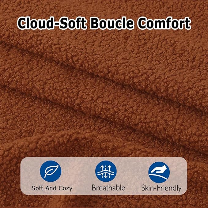 Brown Boucle Dining Chairs Set of 6, Upholstered Dinner Chair with Metal Frame, Dining Room Chairs with Padded Seat, Round Modern Seating for Living Room