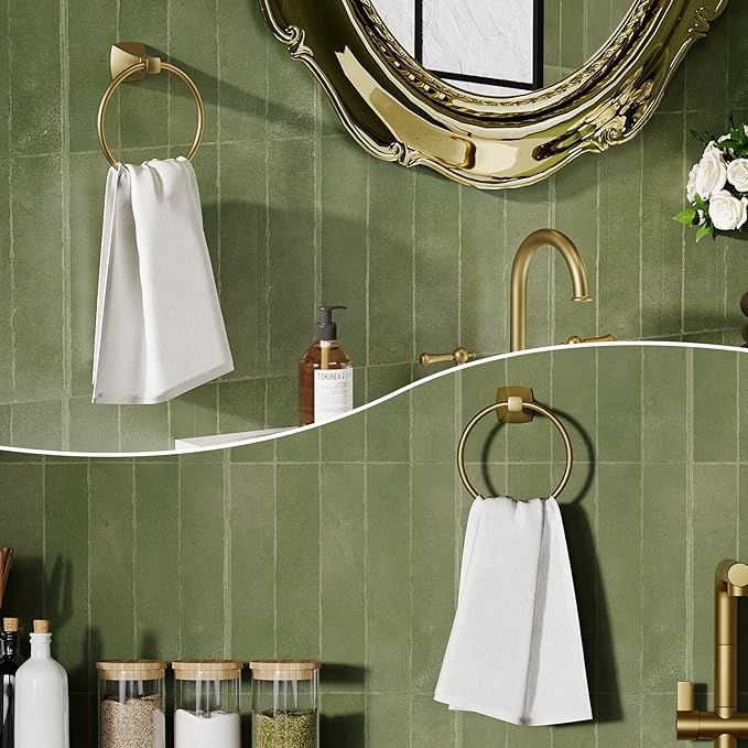 Hand Towel Holder for Bathroom Brushed Gold Towel Ring Stainless Steel and Zinc Alloy Towel Hanger Wall Mount for Bath, Kitchen