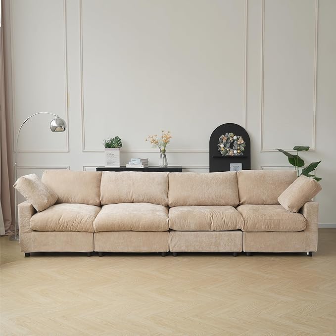 JACH 134" Sectional Couches for Living Room, 4-Seater Convertible Modular Sofa, Cloud Sectional Couch, Sofa Covers Washable, Minimalist Modern Couch for Living Room, Apartment, Khaki