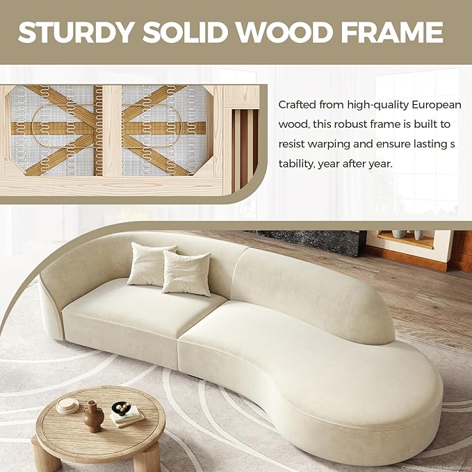 Luxury Curved Sofa Couch – Modern Upholstered Sectional Sofa, Designer L Shaped Couch with Plush Microfiber, High-Density Foam & Solid Wood Frame (Ivory Left-Facing, 94" L x 43" W x 30" H)