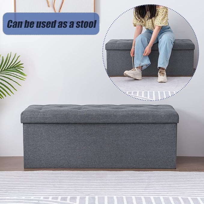 BRIAN & DANY 43 Inches Ottoman with Storage, Linen Storage Ottoman Bench, End of Bed Benches, Folding Ottomans for Bedroom, Living Room and Entryway (Gray)